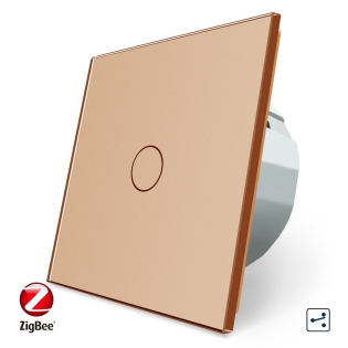 Умный сенсорный проходной ZigBee выключатель 1 сенсор Livolo золото стекло (VL-C701SZ-13)