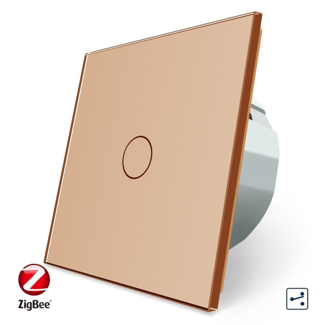 Умный сенсорный проходной ZigBee выключатель 1 сенсор Livolo золото стекло (VL-C701SZ-13)