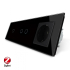 Умный сенсорный ZigBee выключатель 3 сенсора (1-2) 1 розетка Livolo черный стекло (VL-C701Z/C702Z/C7C1EU-12)