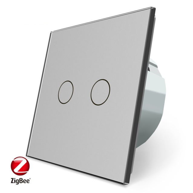 Умный сенсорный ZigBee выключатель 2 сенсора Livolo серый стекло (VL-C702Z-15)