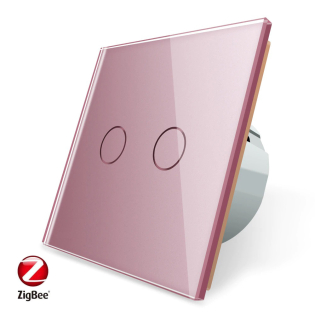 Умный сенсорный ZigBee выключатель 2 сенсора Livolo розовый стекло (VL-C702Z-17)