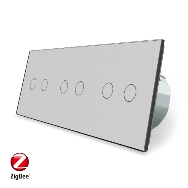 Умный сенсорный ZigBee выключатель 6 сенсоров (2-2-2) Livolo серый (VL-C702Z/C702Z/C702Z-15)
