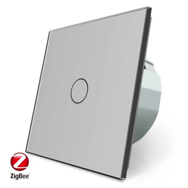 Умный сенсорный ZigBee выключатель 1 сенсор Livolo серый стекло (VL-C701Z-15)