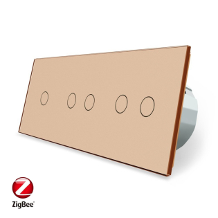 Умный сенсорный ZigBee выключатель 5 сенсоров (1-2-2) Livolo золото стекло (VL-C701Z/C702Z/C702Z-13)