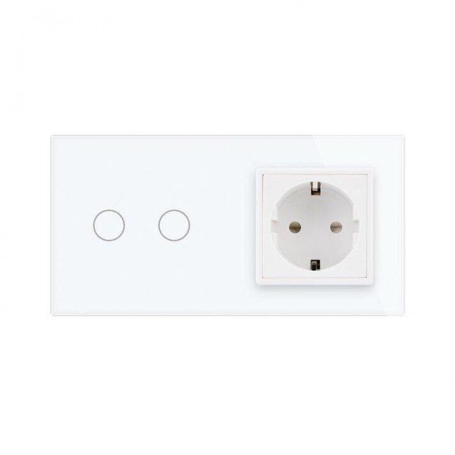Умный сенсорный ZigBee выключатель 2 сенсора 1 розетка Livolo белый стекло (VL-C702Z/C7C1EU-11)
