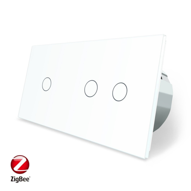 Умный сенсорный ZigBee выключатель 3 сенсора (1-2) Livolo белый стекло (VL-C701Z/C702Z-11)
