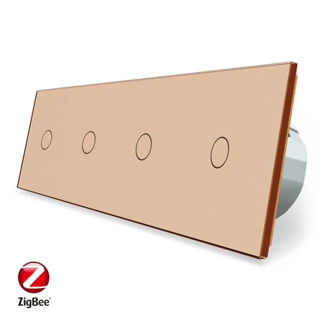 Умный сенсорный ZigBee выключатель 4 сенсора (1-1-1-1) Livolo золото стекло (VL-C704Z-13)