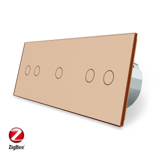 Умный сенсорный ZigBee выключатель 5 сенсоров (2-1-2) Livolo золото стекло (VL-C702Z/C701Z/C702Z-13)