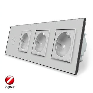 Умный сенсорный ZigBee выключатель 1 сенсор 3 розетки Livolo серый стекло (VL-C701Z/C7C3EU-15)